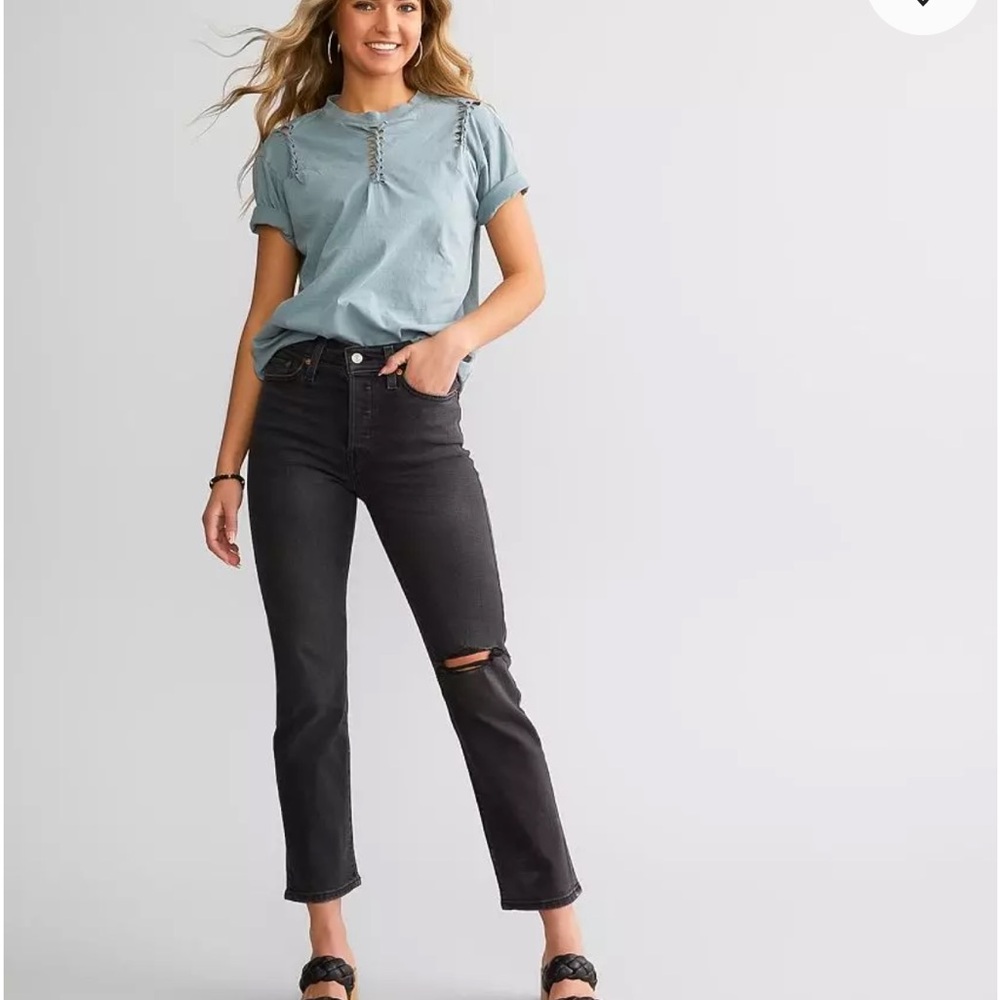 Levi’s Wedgie Straight Stretch Jeans NWT Black High Rise W28 L28 Size 6 Short - Picture 6 of 11